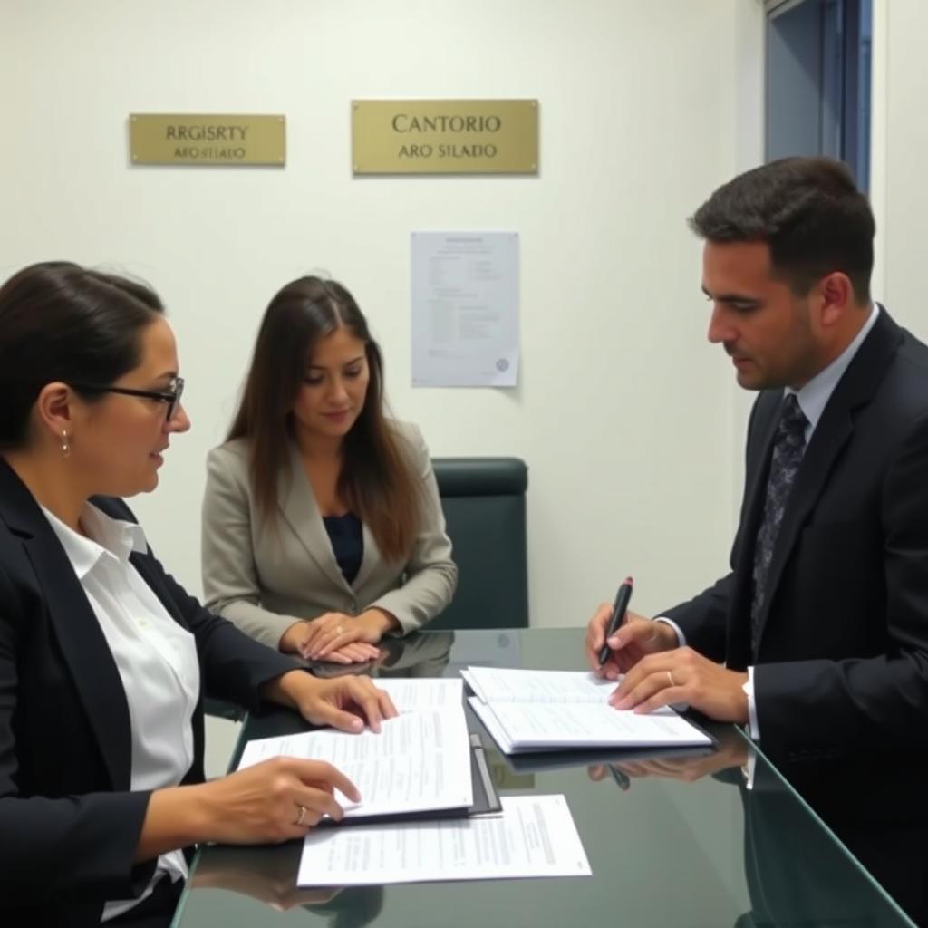 Advogado acompanhando cliente em cartório para registro de imóvel Advogado acompanhando cliente em cartório para registro de imóvel