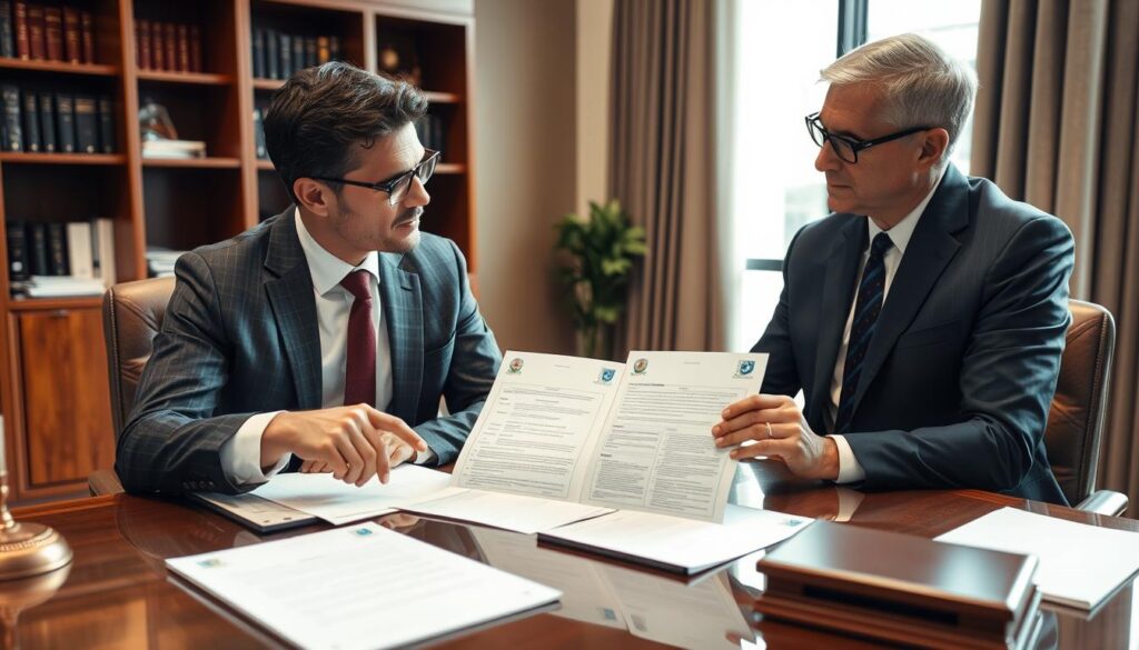 Advogado da Vieira Braga explicando processo de regularização de documentos para cliente com dupla cidadania Advogado da Vieira Braga explicando processo de regularização de documentos para cliente com dupla cidadania