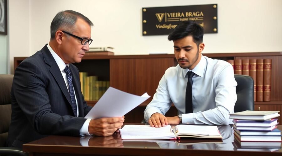 Advogado especialista em bloqueio de conta bancária analisando documentos