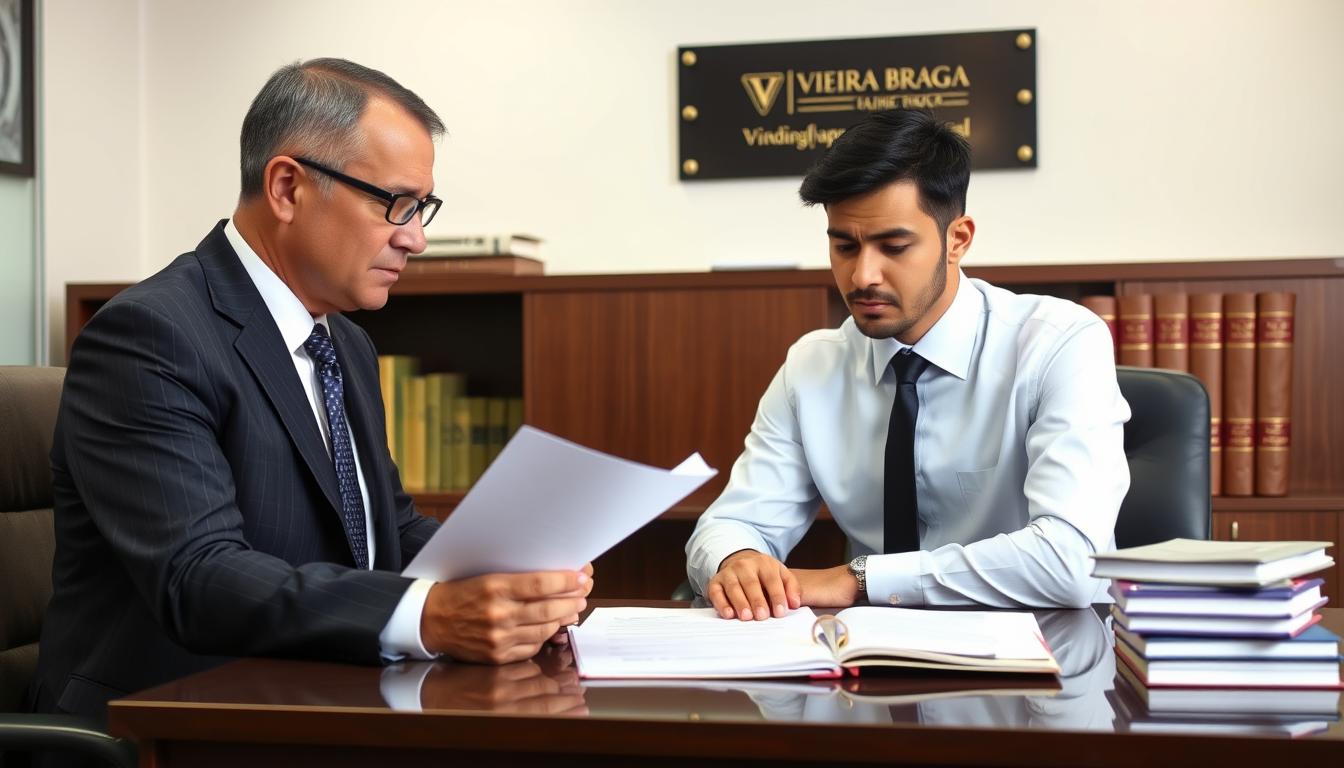 Advogado especialista em bloqueio de conta bancária analisando documentos