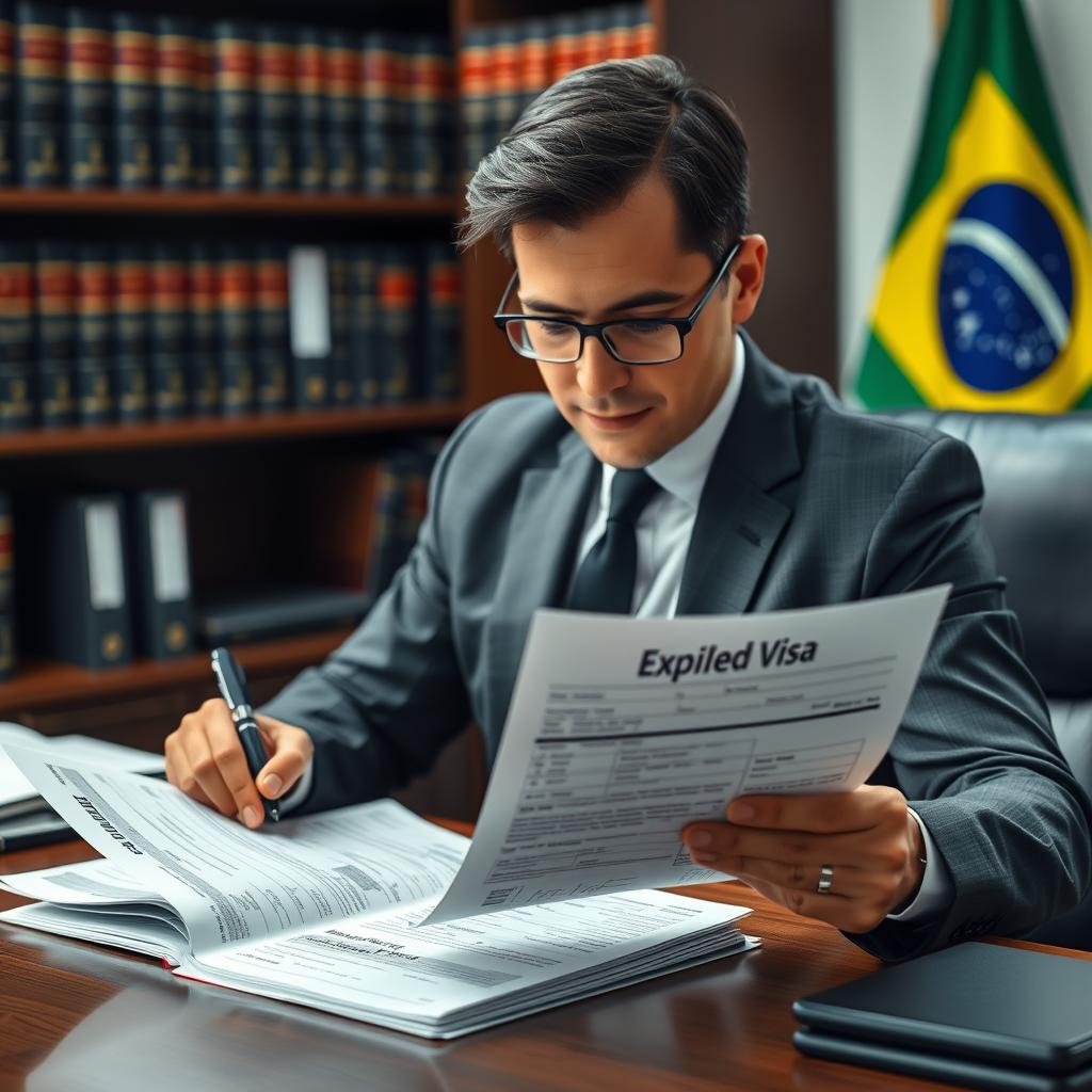 Advogado especialista em imigração analisando documentos de visto vencido Advogado especialista em imigração analisando documentos de visto vencido