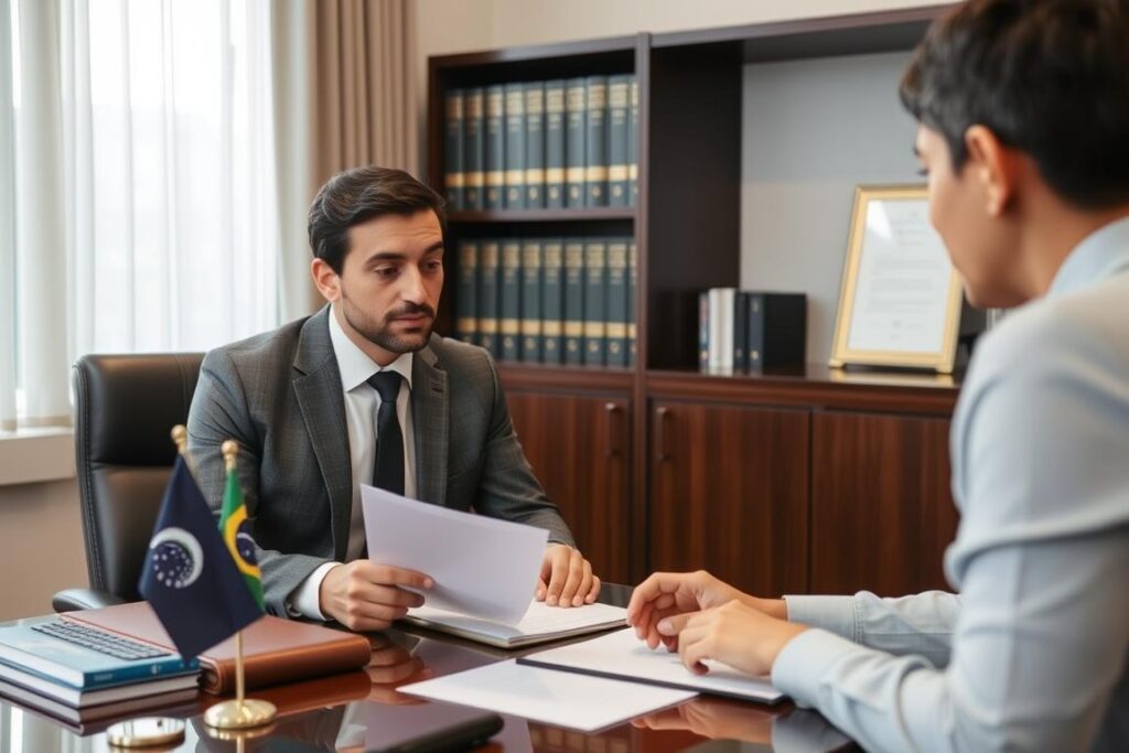 Advogado especialista em imigração para o Brasil auxiliando cliente Advogado especialista em imigração para o Brasil auxiliando cliente