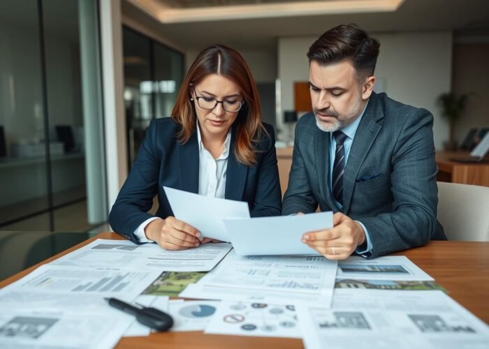 Advogado especializado analisando documentação de imóvel com cliente