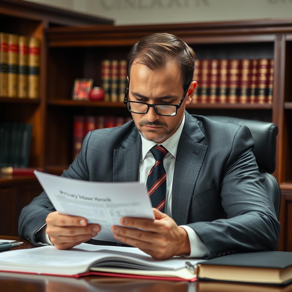 Advogado especializado analisando documentos de caso de invasão de privacidade
