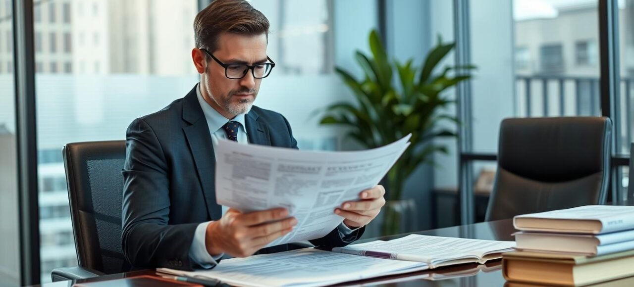 Advogado especializado analisando documentos de imóvel financiado