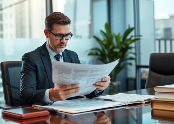 Advogado especializado analisando documentos de imóvel financiado
