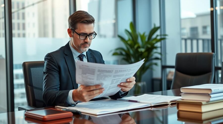 Advogado especializado analisando documentos de imóvel financiado
