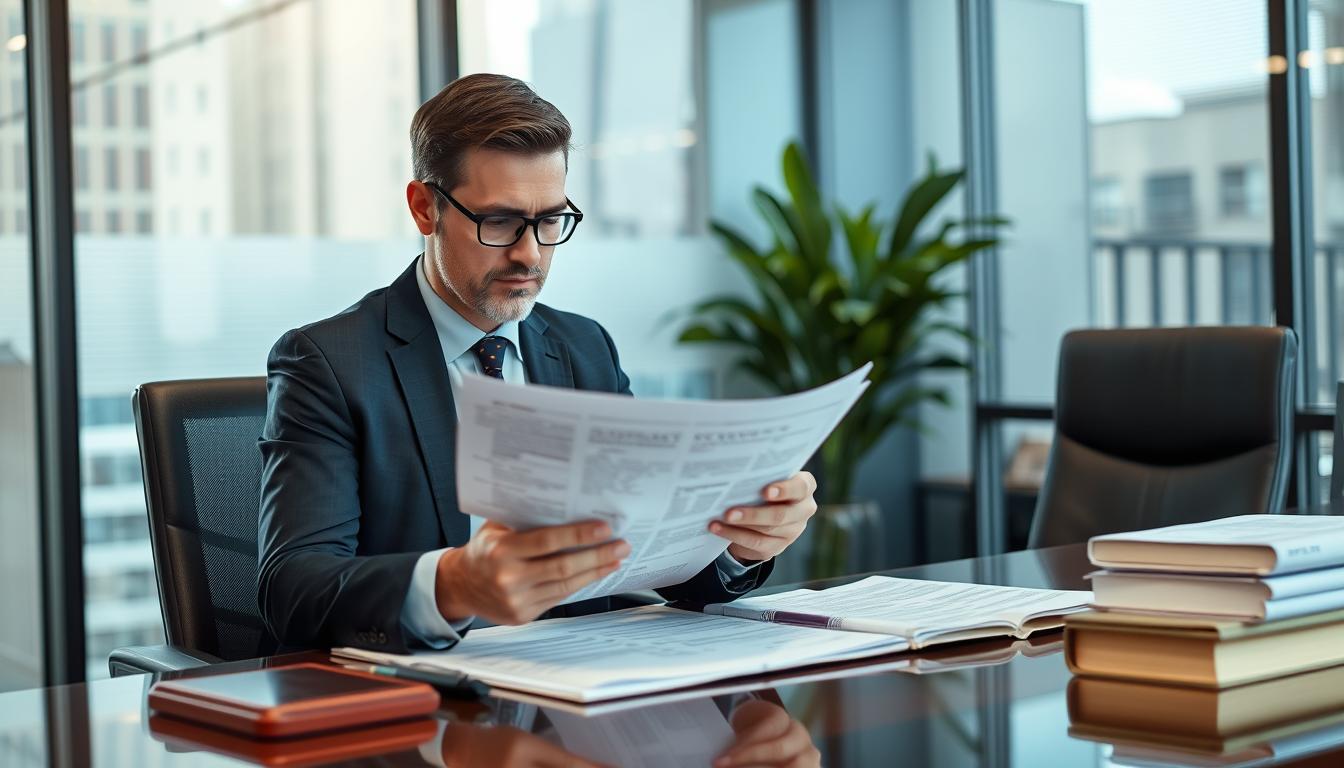 Advogado especializado analisando documentos de imóvel financiado