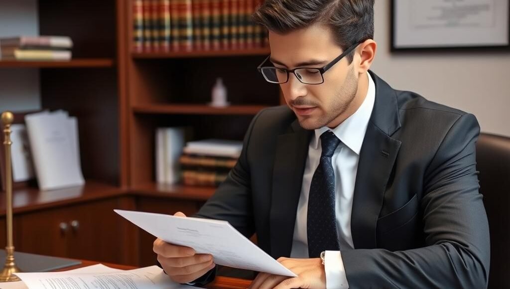 Advogado especializado analisando documentos de regularização de casa herdada