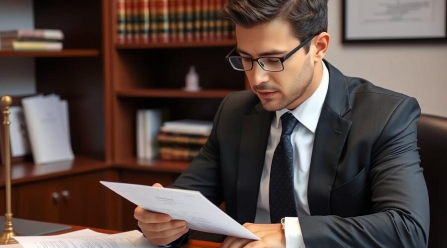 Advogado especializado analisando documentos de regularização de casa herdada