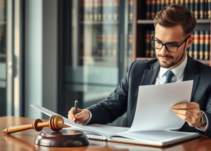 Advogado especializado analisando documentos de regularização de imóvel adjudicado em leilão