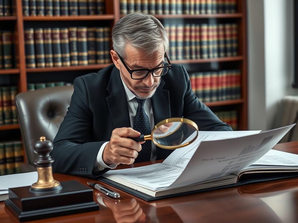 Advogado especializado analisando documentos imobiliários e identificando débitos ocultos
