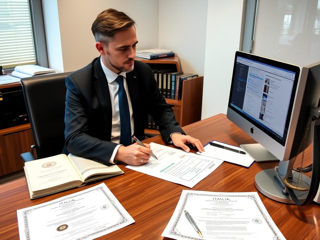 Advogado especializado analisando documentos para processo de cidadania italiana por ascendência Advogado especializado analisando documentos para processo de cidadania italiana por ascendência