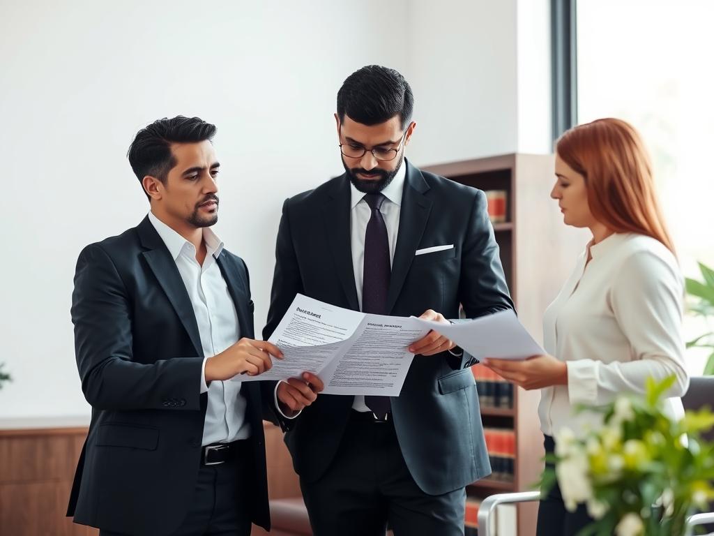 Advogado especializado em contratos de aluguel bem feito analisando documentos com cliente Advogado especializado em contratos de aluguel bem feito analisando documentos com cliente