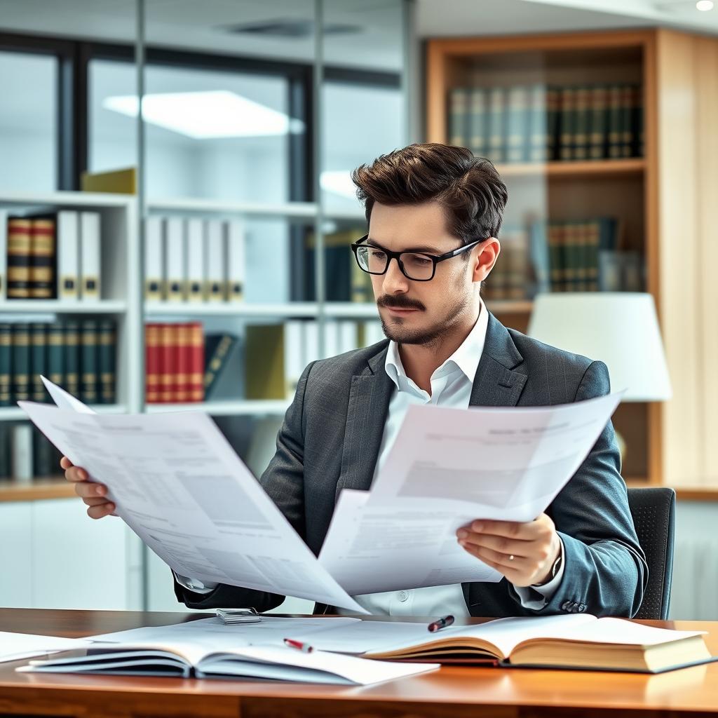Advogado especializado em despejo por arrematação de imóvel analisando documentos