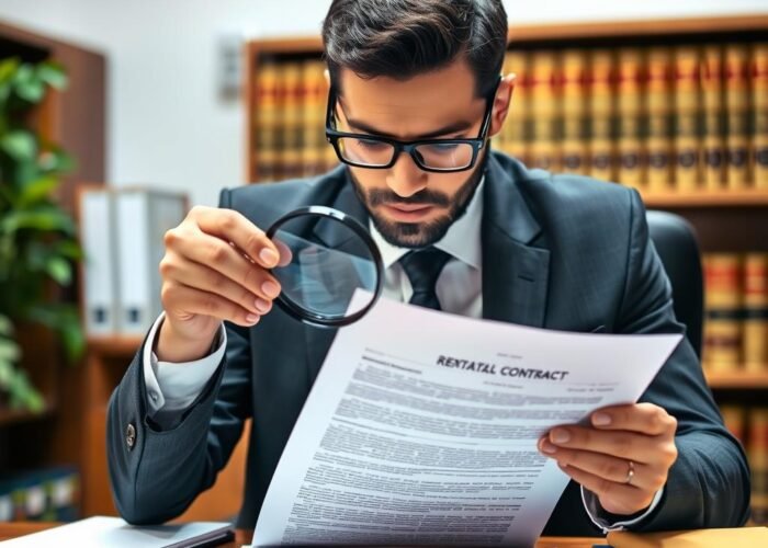 Advogado especializado em direito do inquilino analisando contrato de locação e despejo sem justificativa