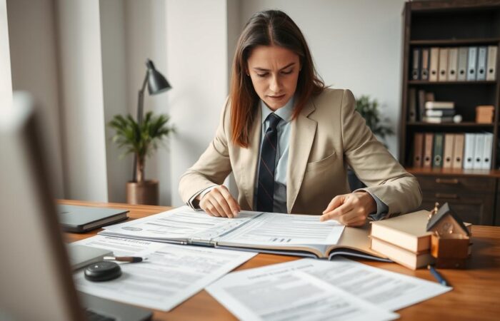 Advogado-especializado-em-direito-sucessorio-analisando-documentos-de-vender-parte-imovel Advogado especializado em direito sucessório analisando documentos de vender parte imóvel herdado