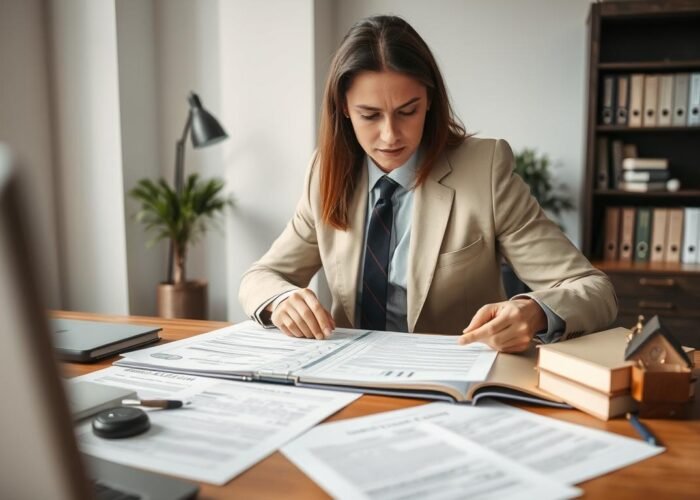 Advogado especializado em direito sucessório analisando documentos de vender parte imóvel herdado