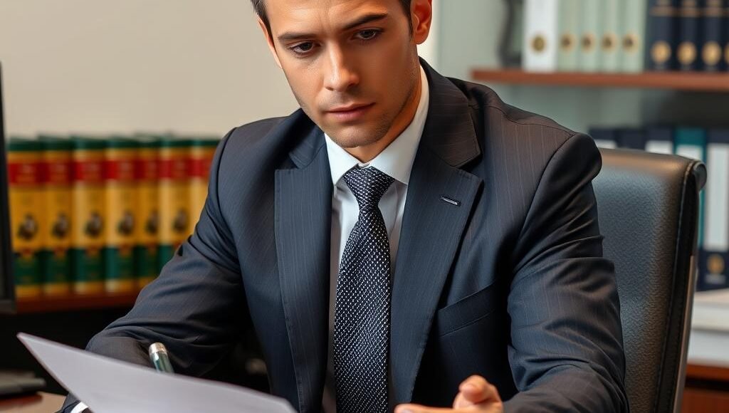 Advogado especializado em imigração analisando documentos de RME