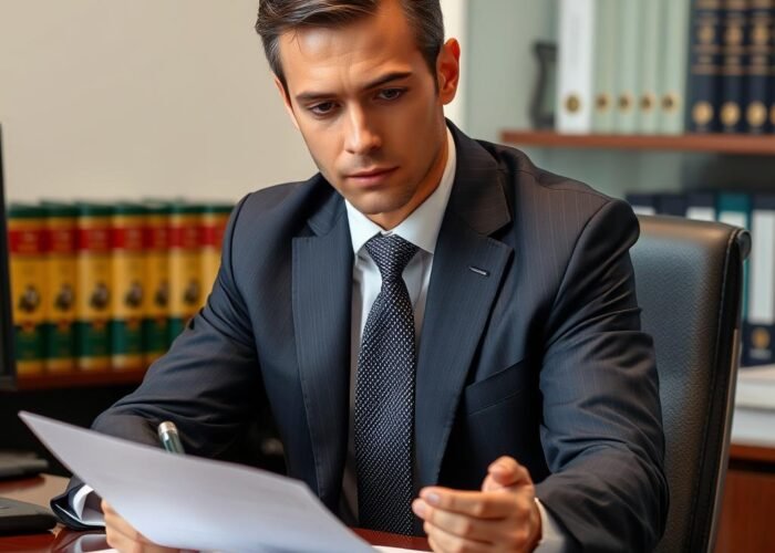 Advogado especializado em imigração analisando documentos de RME