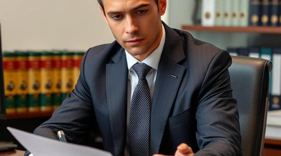 Advogado especializado em imigração analisando documentos de RME