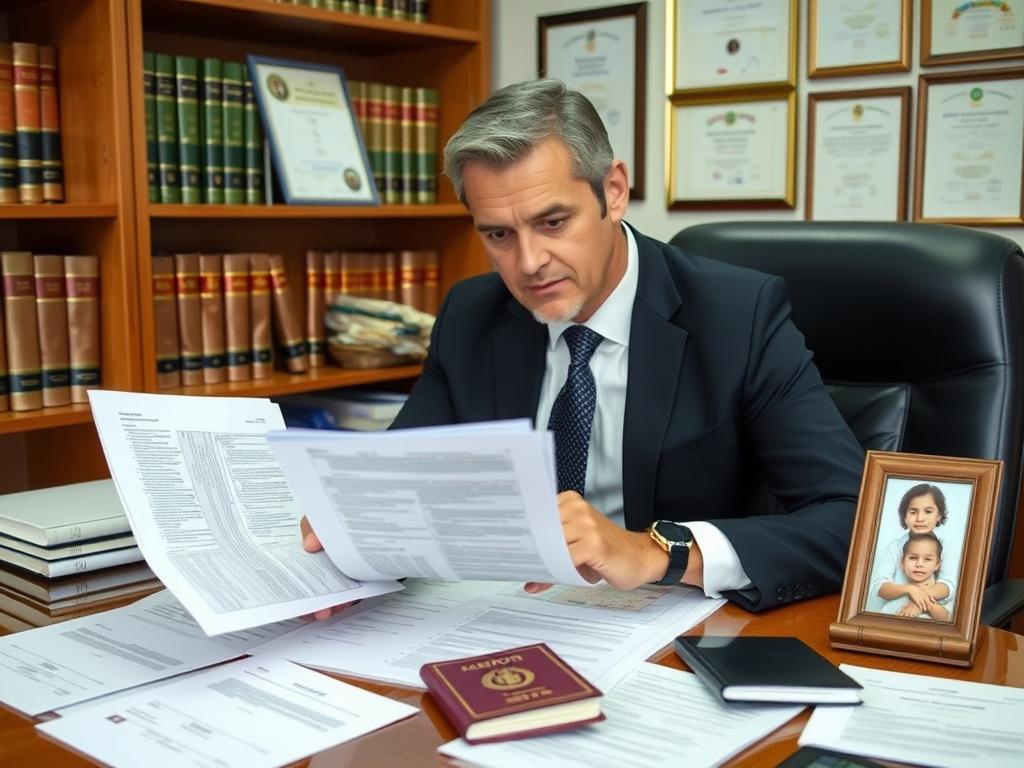 Advogado especializado em imigração analisando documentos para processo de trazer família para o Brasil Advogado especializado em imigração analisando documentos para processo de trazer família para o Brasil