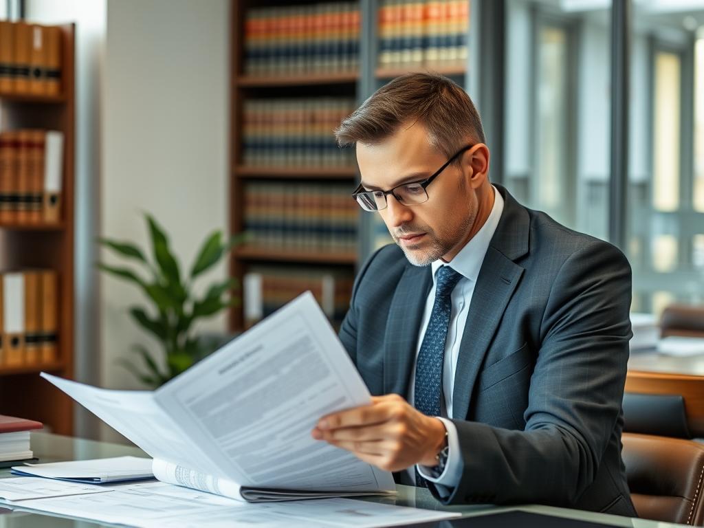 Advogado especializado em inventário analisando documentos de terreno herdado