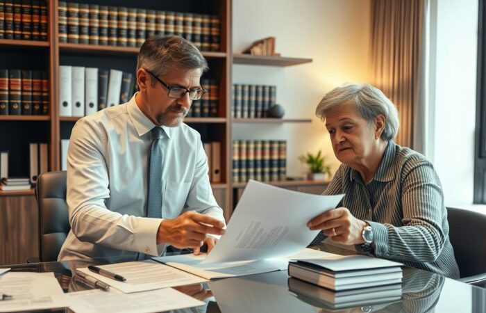 Advogado-especializado-em-inventario-do-imovel-que-ficou-de-heranca-analisando-documentos-com Advogado especializado em inventário do imóvel que ficou de herança analisando documentos com cliente