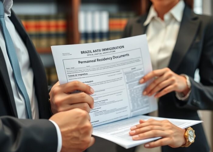 Advogado explicando detalhes do processo de residência permanente para cliente