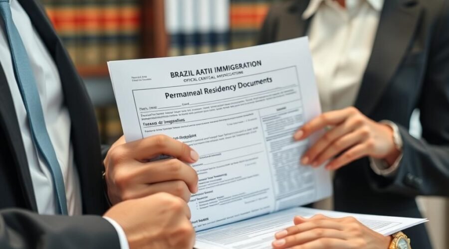 Advogado explicando detalhes do processo de residência permanente para cliente