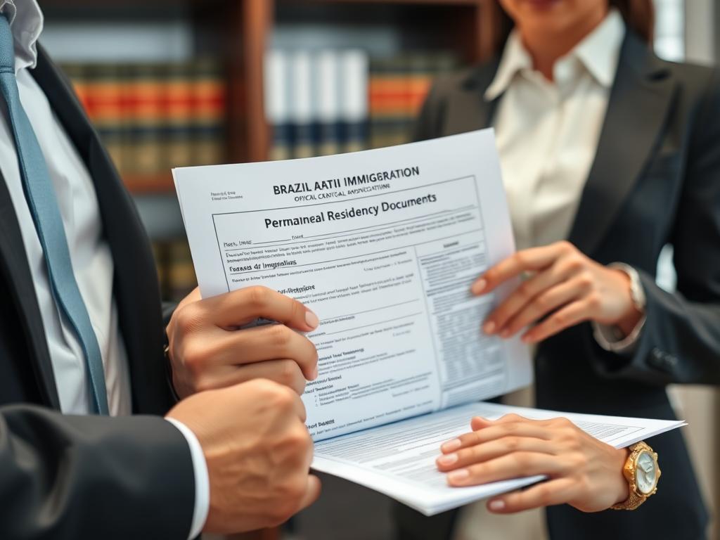 Advogado explicando detalhes do processo de residência permanente para cliente