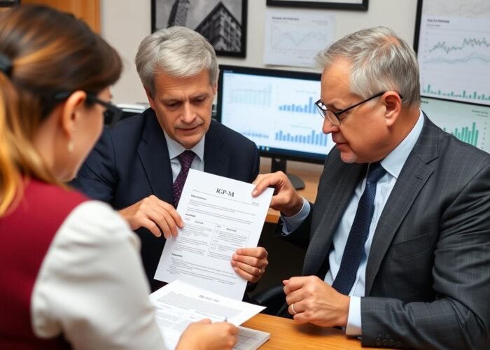 Advogado explicando índices de reajuste de aluguel contrato comercial para cliente