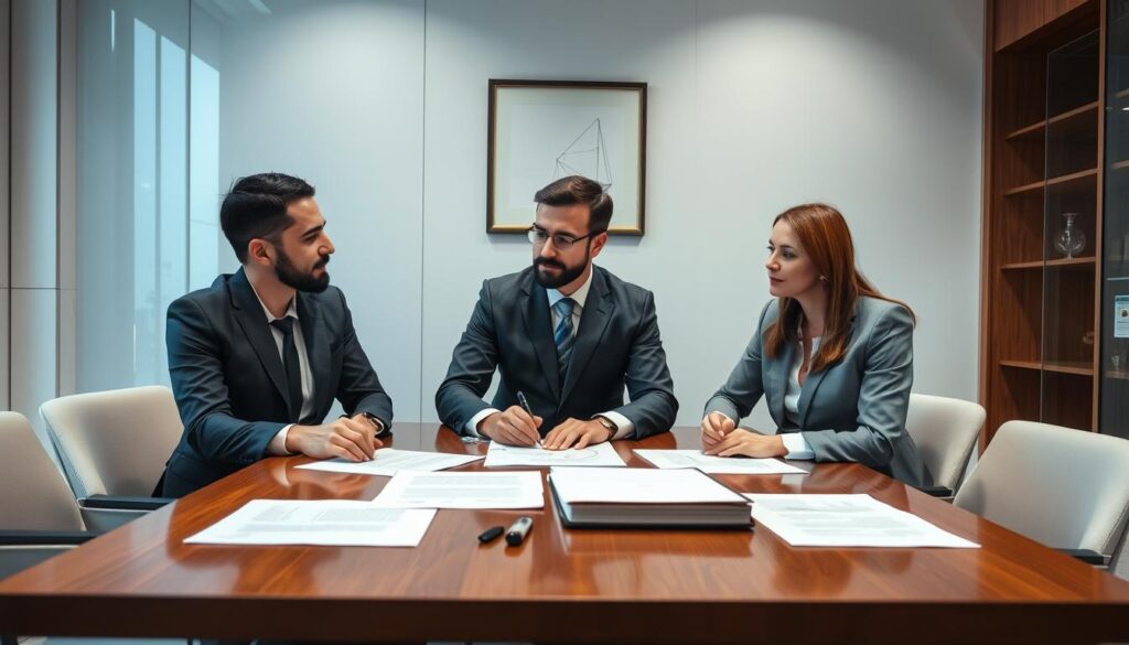 Advogados do escritório Vieira Braga discutindo caso de invasão de privacidade