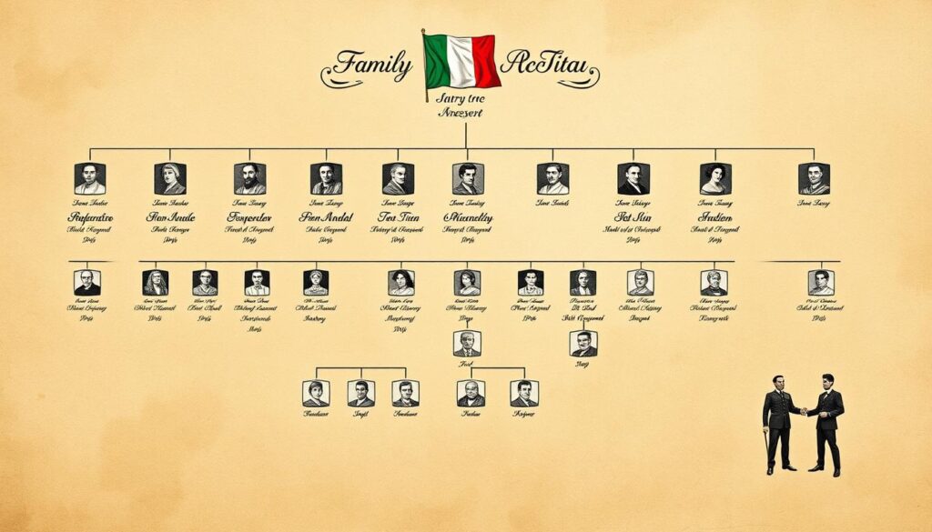 Árvore genealógica mostrando a linha de descendência italiana por ascendência Árvore genealógica mostrando a linha de descendência italiana por ascendência
