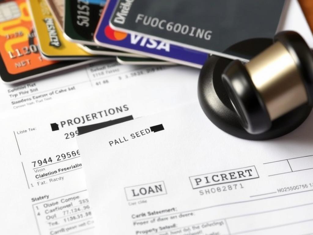 Cartões de crédito e extratos bancários com dívidas