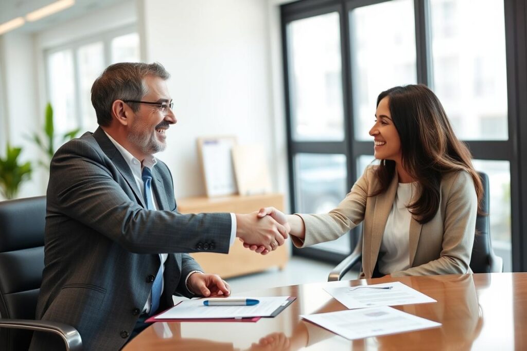 Cliente satisfeito após consulta sobre contrato de locação Cliente satisfeito após consulta sobre contrato de locação