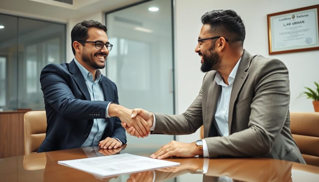 Cliente satisfeito após revisar contrato de compra e venda com advogado especialista Cliente satisfeito após revisar contrato de compra e venda com advogado especialista