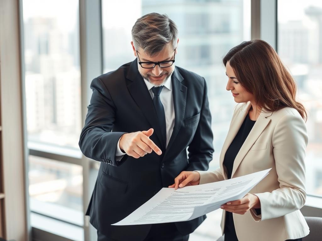 Empresário e advogado discutindo cláusulas de contrato de aluguel para imóvel comercial Empresário e advogado discutindo cláusulas de contrato de aluguel para imóvel comercial