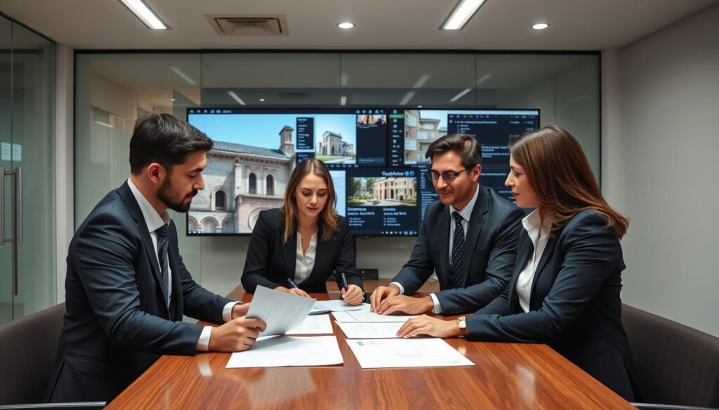 Equipe de advogados analisando contrato de compra direto com o proprietário