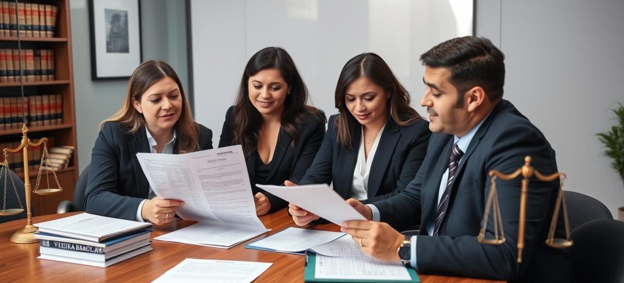 Equipe de advogados da Vieira Braga analisando caso de imóvel na planta com obra atrasada