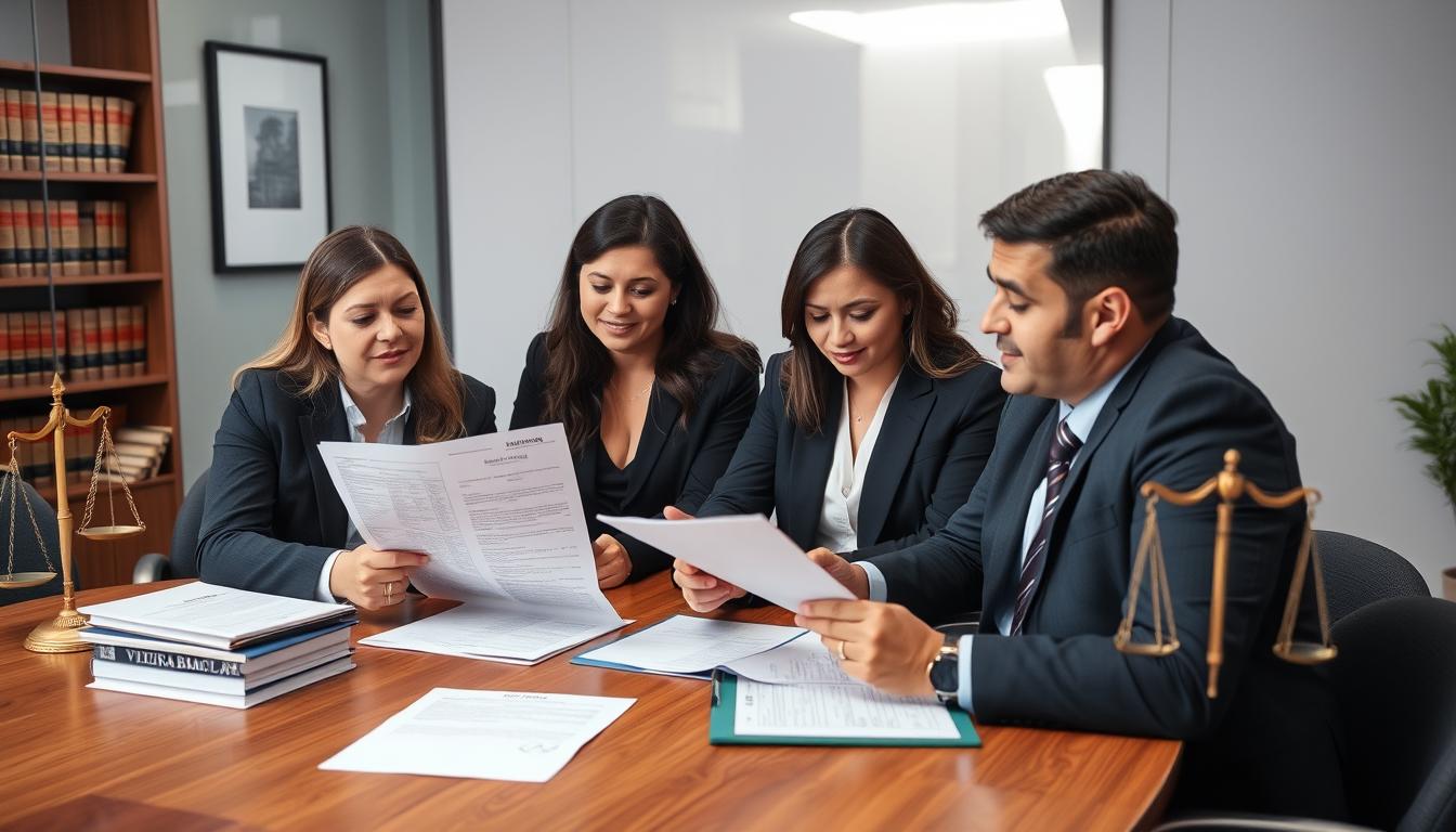 Equipe de advogados da Vieira Braga analisando caso de imóvel na planta com obra atrasada