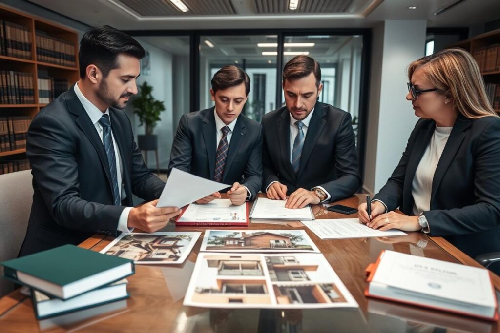 Equipe de advogados da Vieira Braga analisando caso de problemas estruturais em imóvel alugado