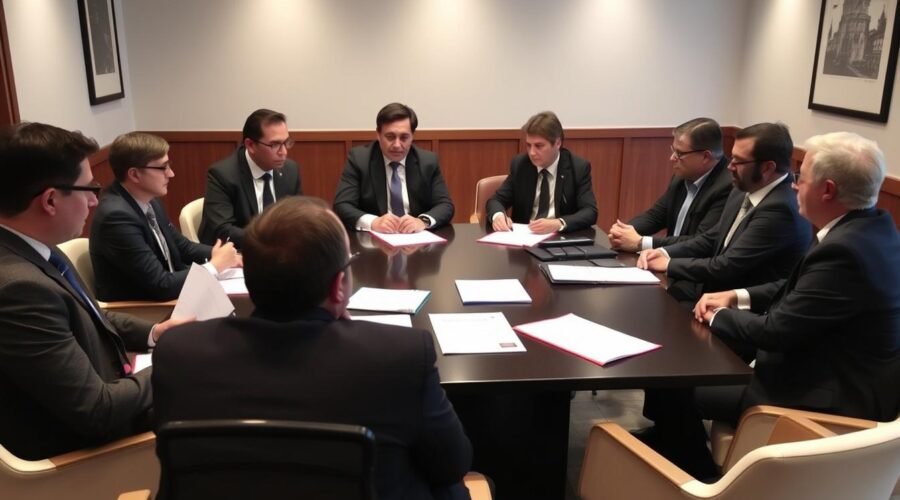 Equipe de advogados da Vieira Braga analisando caso de síndico tomando decisões sem consultar moradores