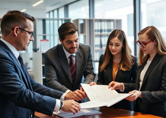 Equipe de advogados da Vieira Braga analisando documentos sobre taxa não prevista em contrato construtora