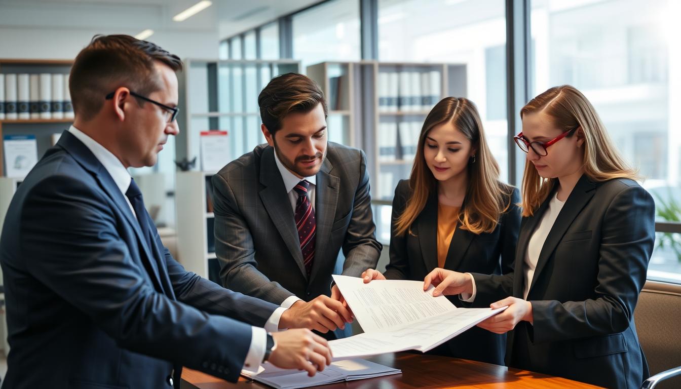 Equipe de advogados da Vieira Braga analisando documentos sobre taxa não prevista em contrato construtora