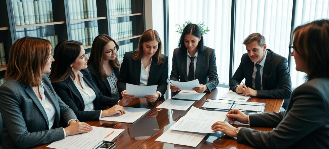 Equipe de advogados do Vieira Braga analisando documentos imobiliários