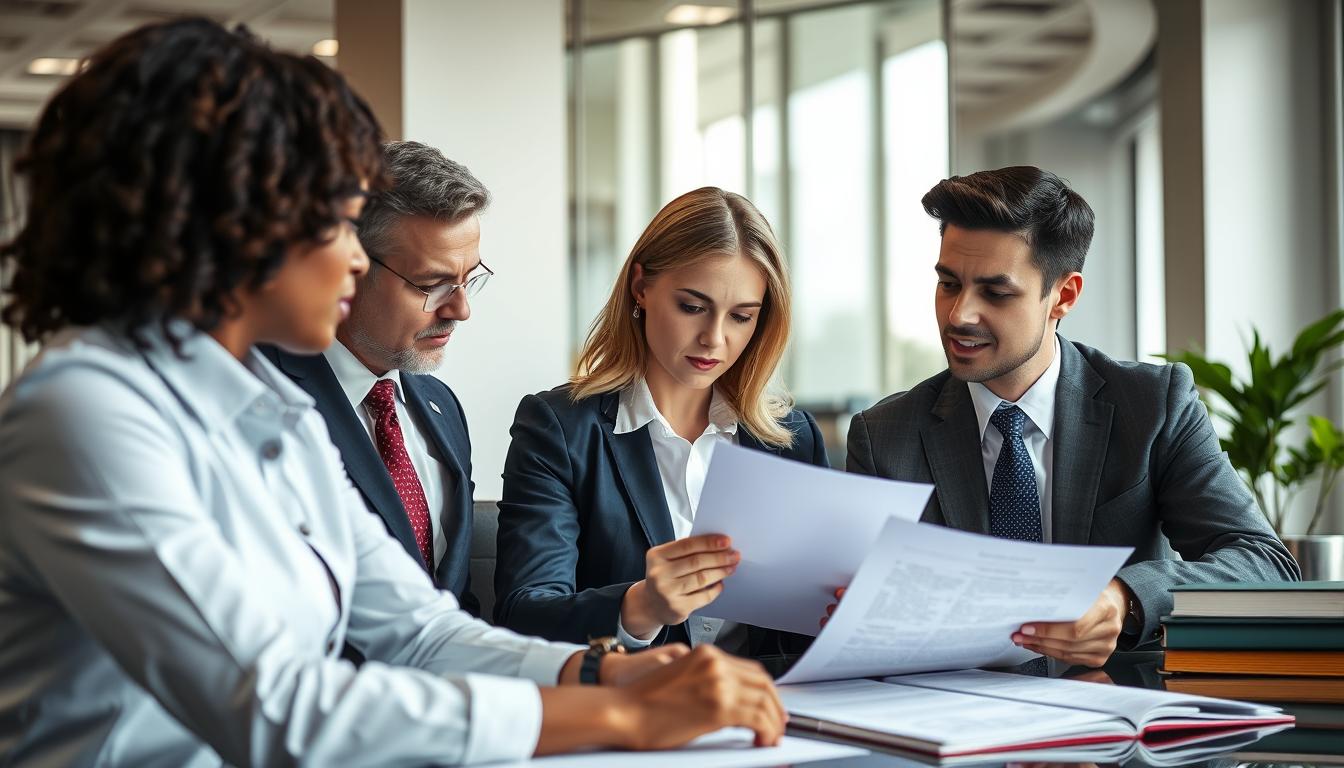 Equipe de advogados do Vieira Braga analisando documentos sobre aumento de aluguel fora do combinado
