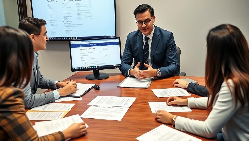 Equipe de advogados do Vieira Braga analisando processo de cobrança de aluguéis atrasados judicialmente