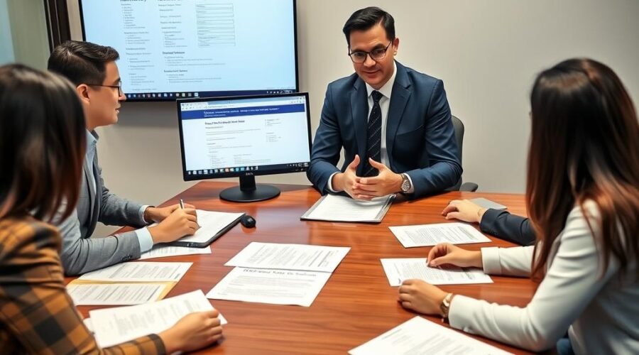 Equipe de advogados do Vieira Braga analisando processo de cobrança de aluguéis atrasados judicialmente