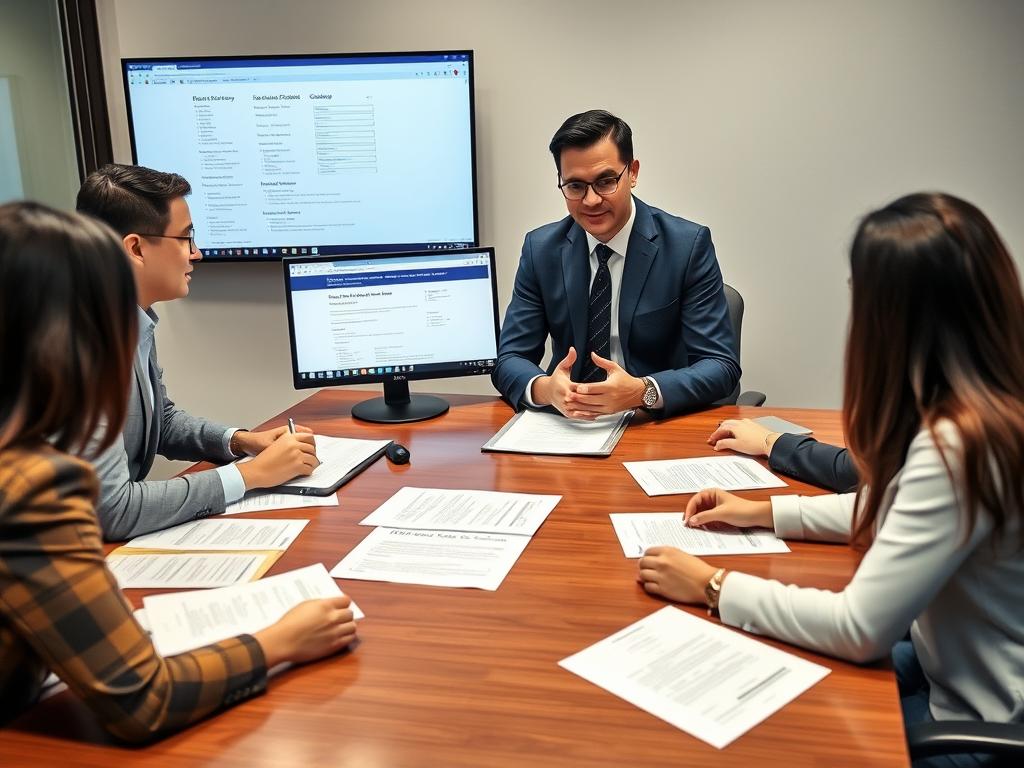 Equipe de advogados do Vieira Braga analisando processo de cobrança de aluguéis atrasados judicialmente